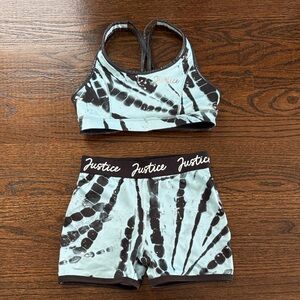 Justice Aqua Tie-Dye Sports Bra & Shorts Set - Aqua & Black